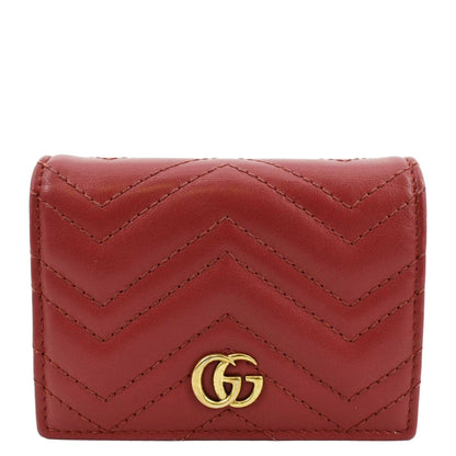 GUCCI Marmont GG Matelasse Leather Card Case Wallet Red 466492