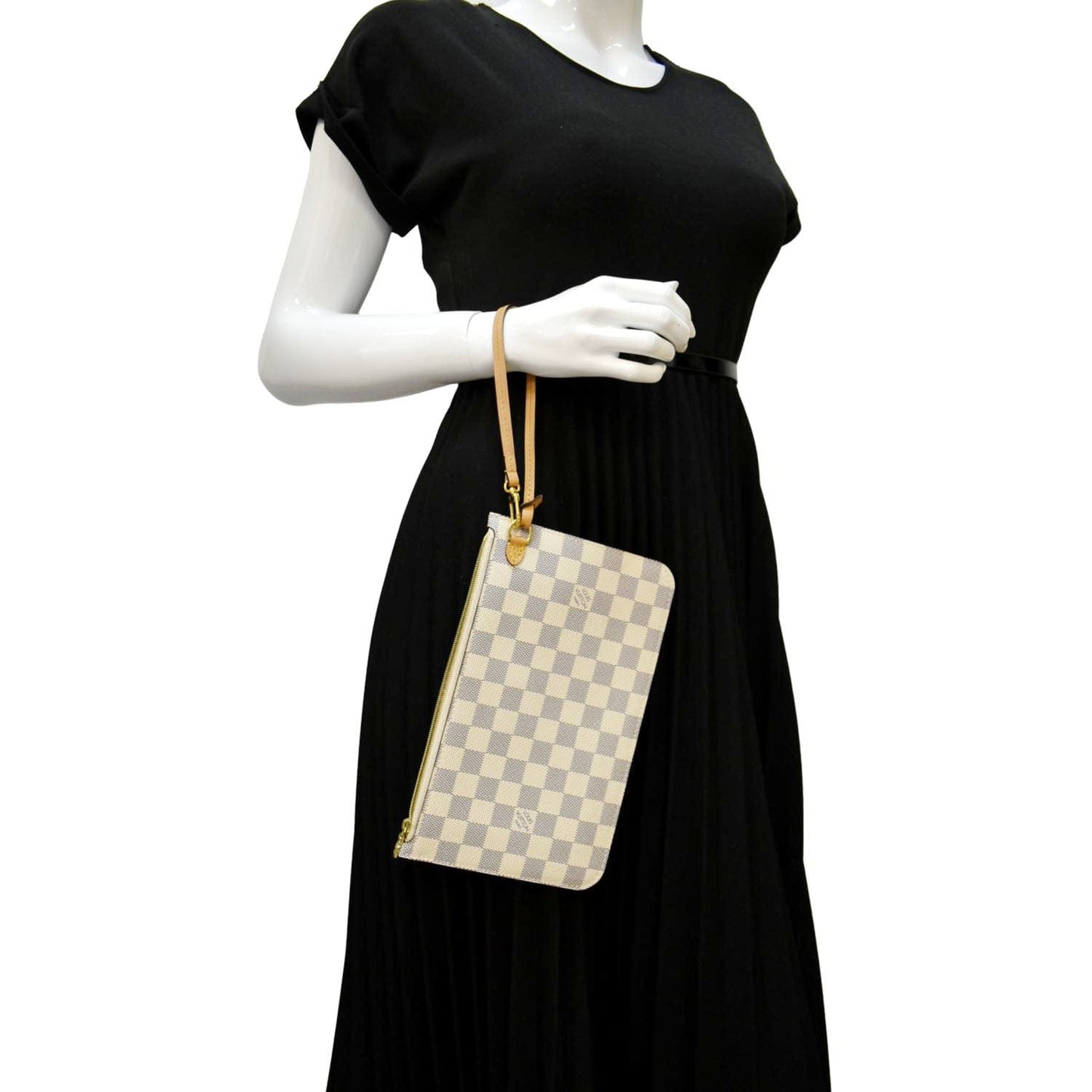 LOUIS VUITTON  Neverfull GM Damier Azur Pochette Wristlet Pouch White