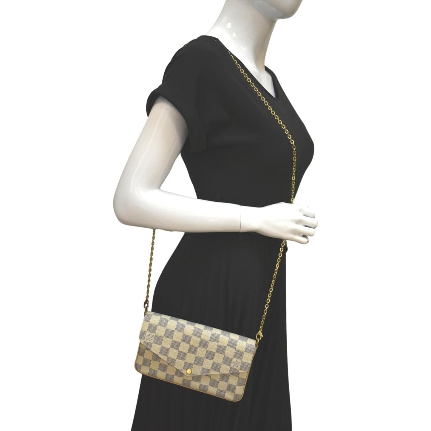 LOUIS VUITTON Felicie Pochette Damier Azur Crossbody Bag White