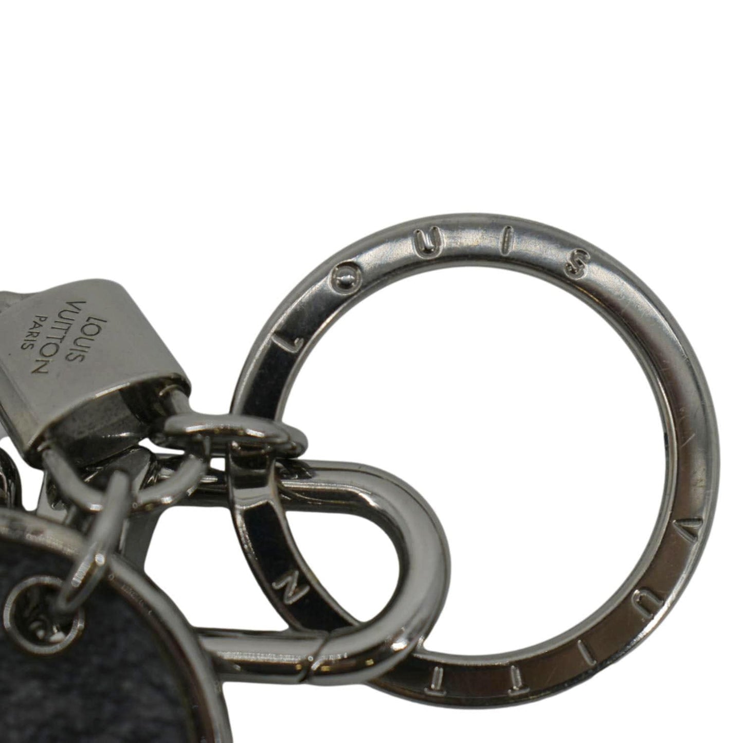LOUIS VUITTON Porto Crechenne Monogram ID Pocket Key Chain Bag Charm Silver