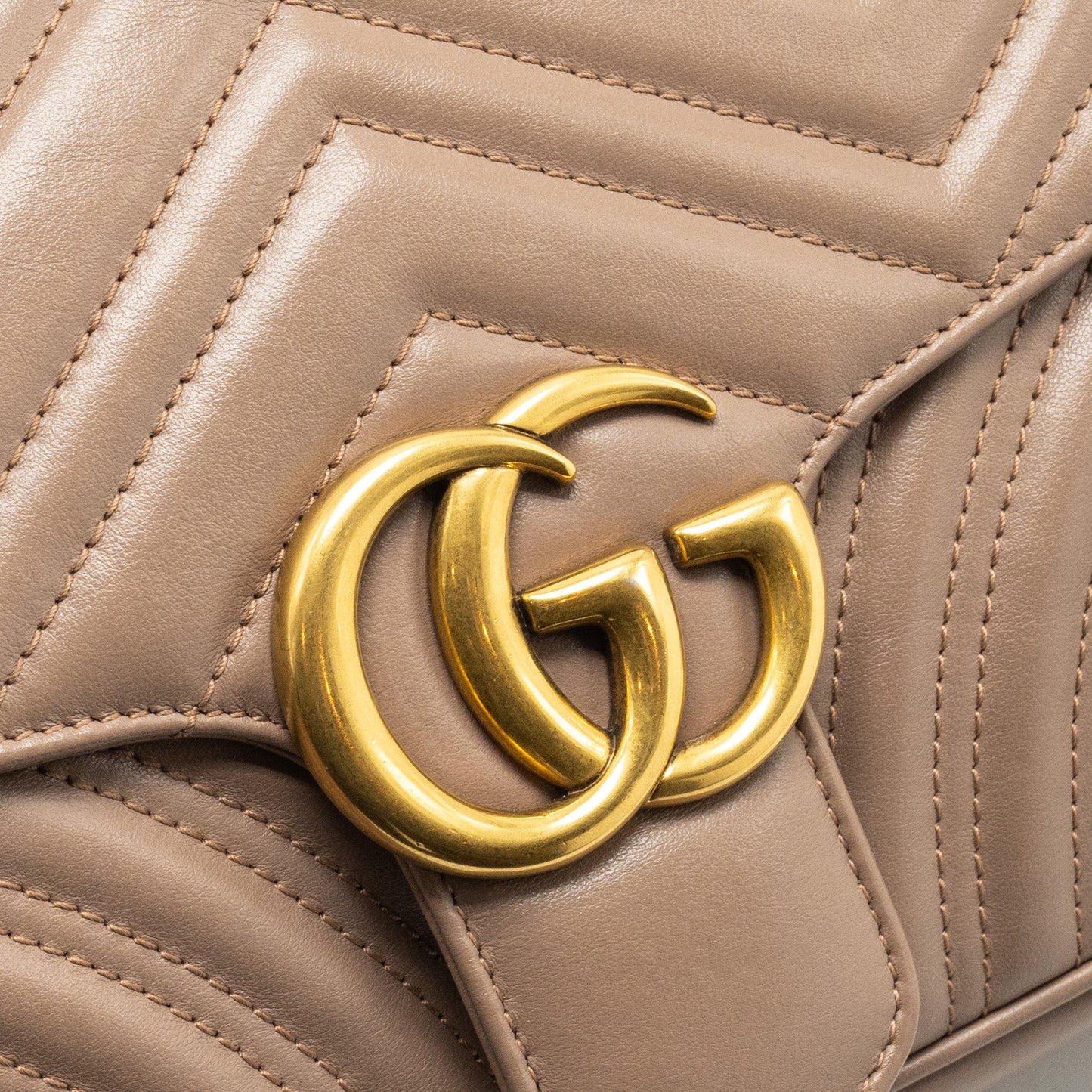 GUCCI Small GG Marmont Shoulder Bag Calfskin Beige