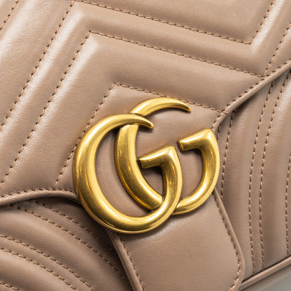 GUCCI Small GG Marmont Shoulder Bag Calfskin Beige