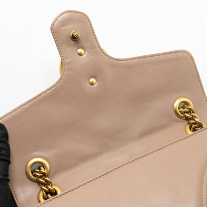 GUCCI Small GG Marmont Shoulder Bag Calfskin Beige