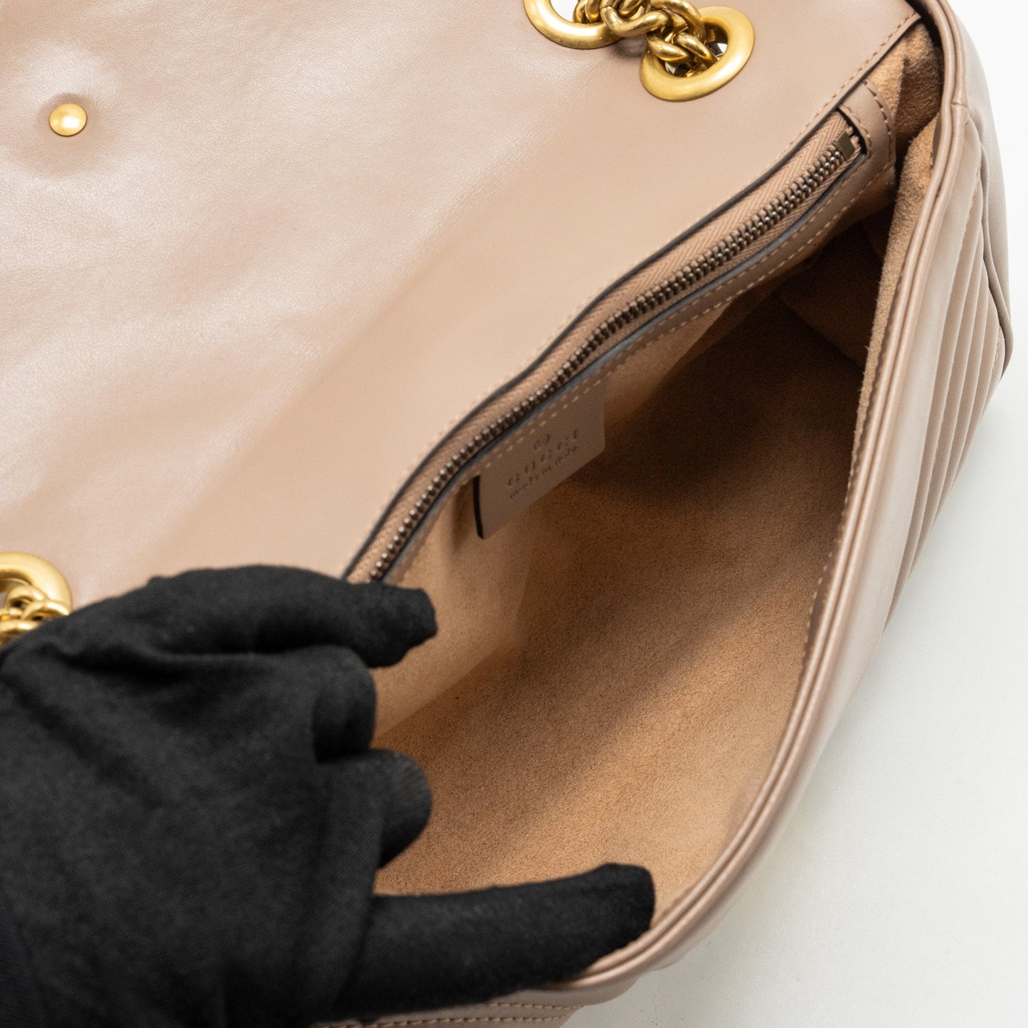 GUCCI Small GG Marmont Shoulder Bag Calfskin Beige