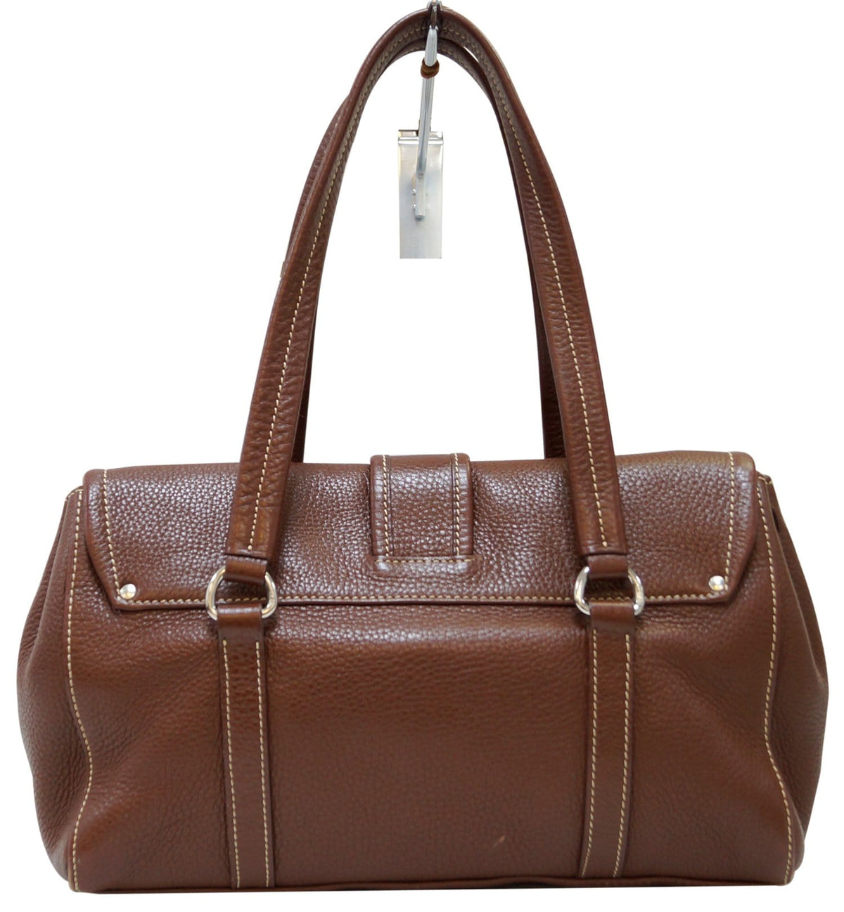 PRADA Brown Leather Grommet Shoulder Bag