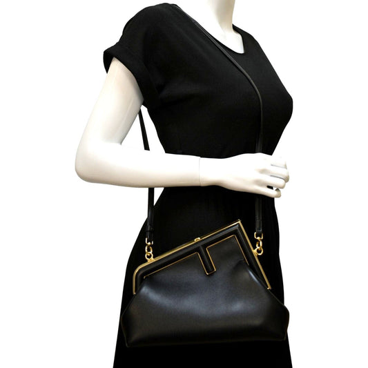 FENDI First Leather Shoulder Bag Black