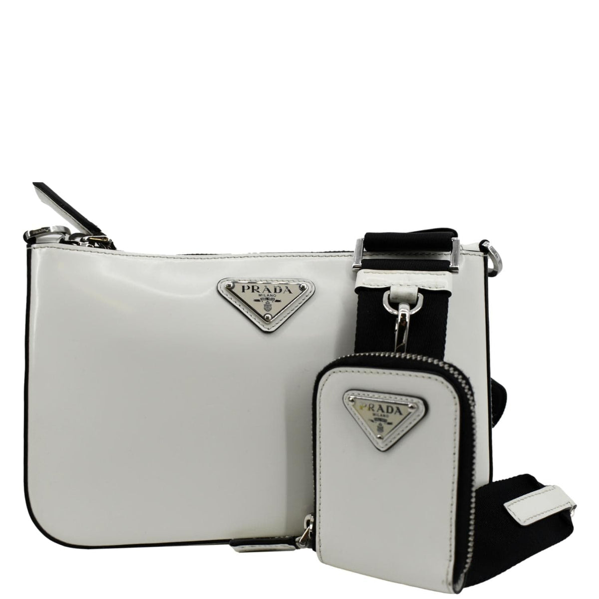PRADA Brushed Leather Shoulder Bag White
