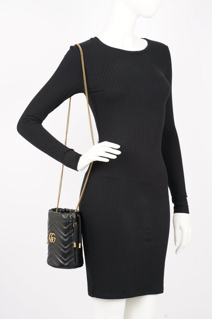 Gucci Womens GG Marmont 2.0 Bucket Bag Black Leather