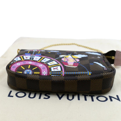 LOUIS VUITTON Christmas Animation Pochette Damier Ebene Accessoires Pouch Rose Ballerine