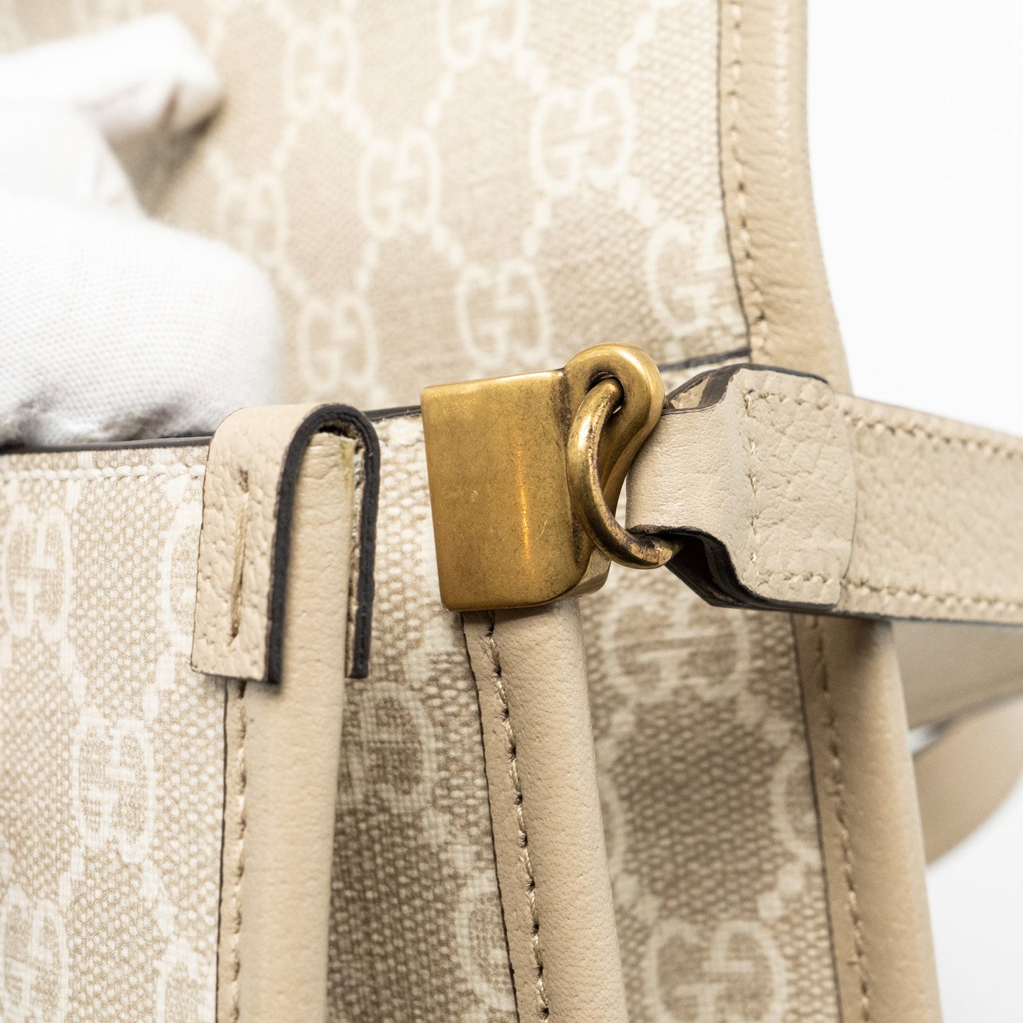 Gucci Interlock GG logo Crossbody messanger bag canvas/ calfskin light grey