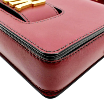 CHRISTIAN DIOR Dio(r)evolution Flap Calfskin Shoulder Bag Dark Red