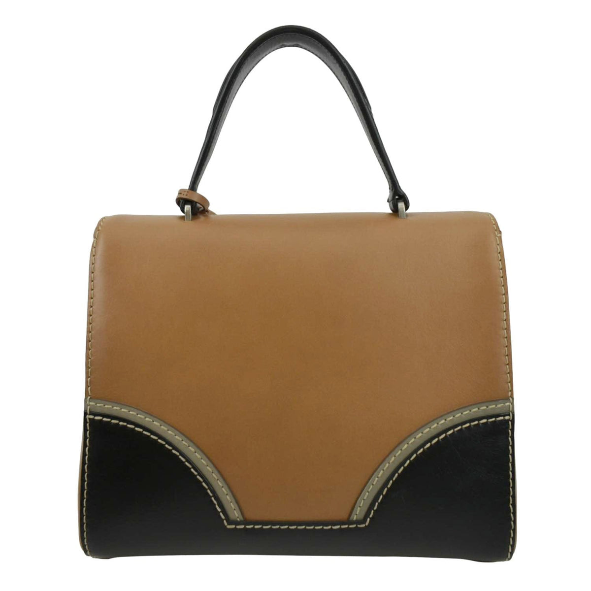PRADA Vitello Sound Lock Leather Shoulder Bag Tan