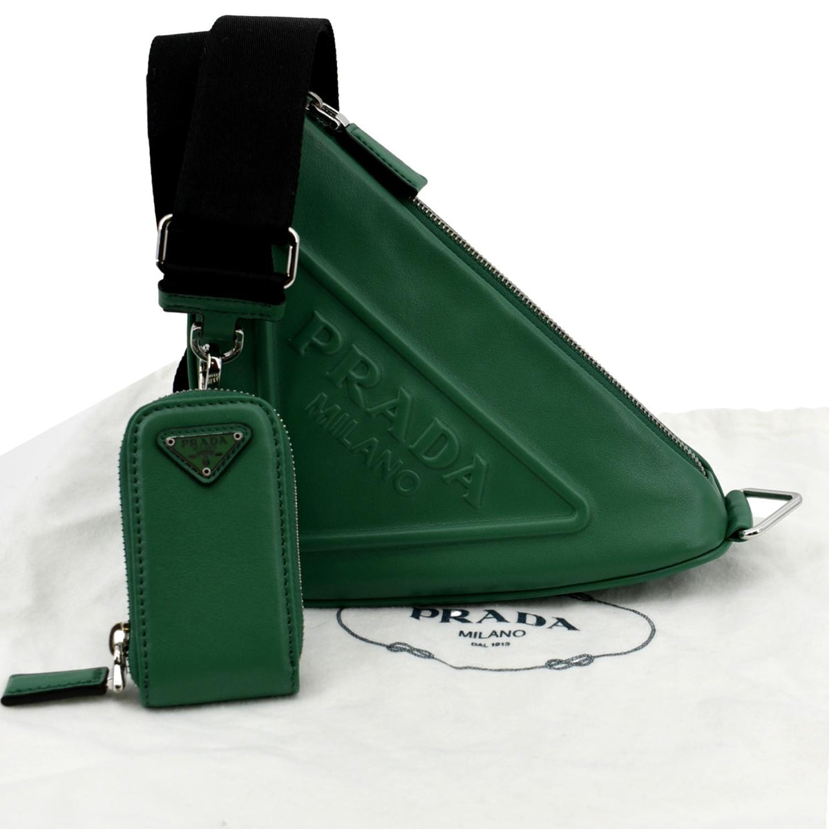 PRADA Triangle Leather Shoulder Bag Green