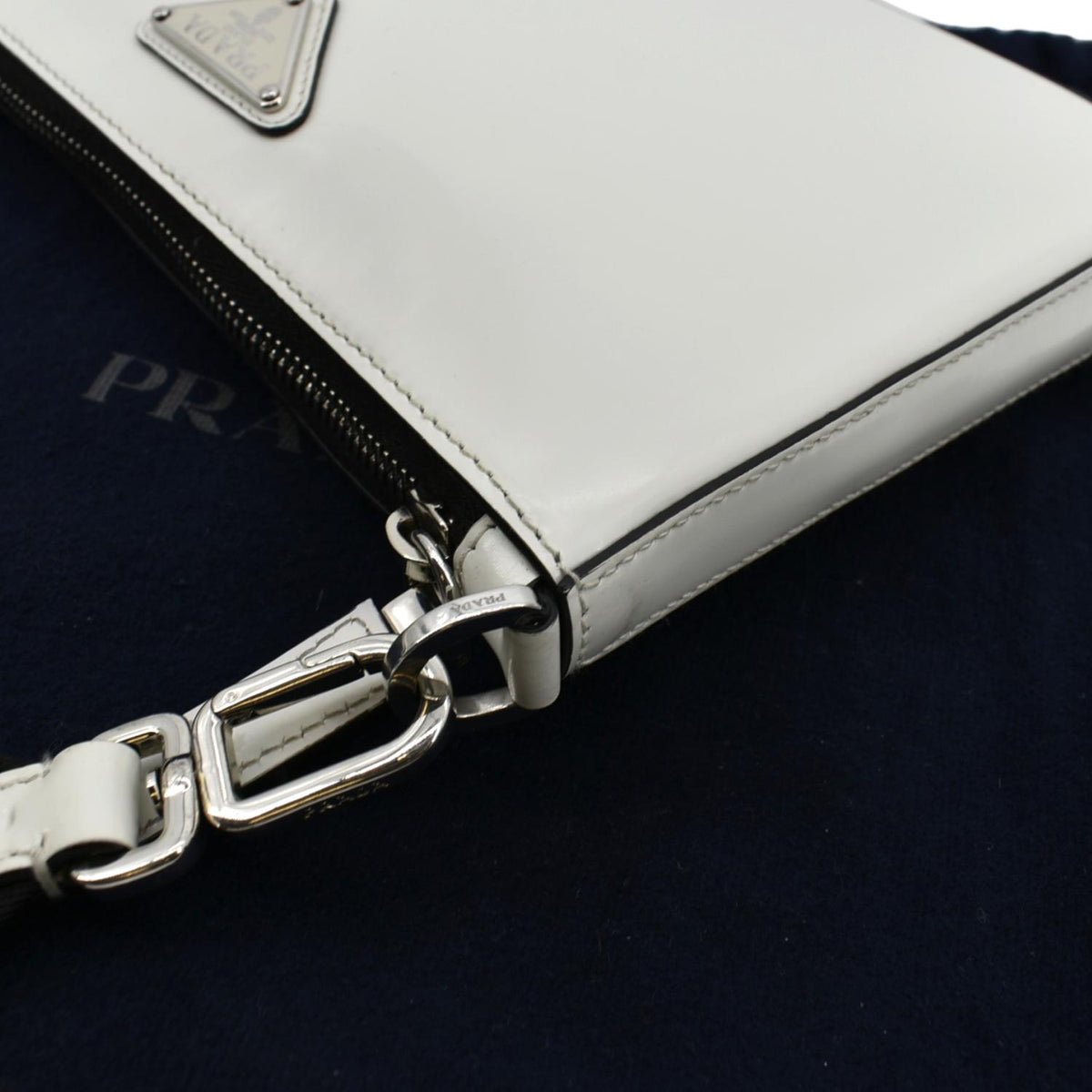 PRADA Brushed Leather Shoulder Bag White