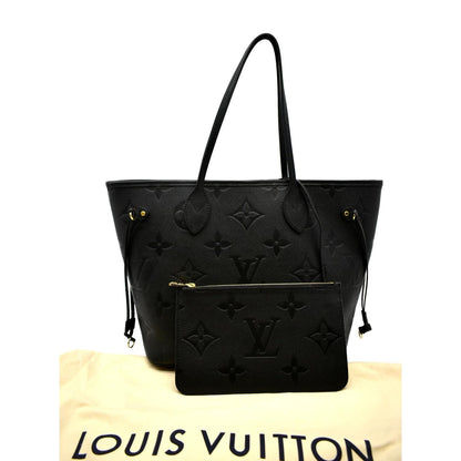 LOUIS VUITTON Neverfull MM Monogram Empreinte Leather Tote Bag Black
