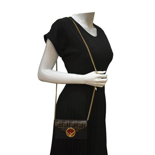 FENDI Liberty F Vitello Leather Crossbody Belt Bag Black