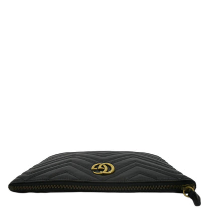 GUCCI GG Marmont Matelasse Chevron Leather Pouch Black 525541