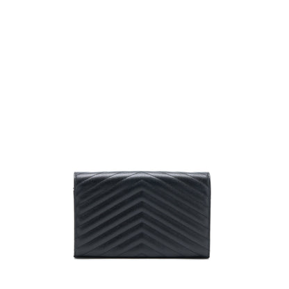 Saint Laurent Wallet On Chain Grained Calfskin Black GHW