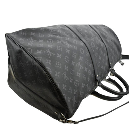 LOUIS VUITTON Keepall 55 Bandouliere Monogram Eclipse Travel Bag Black