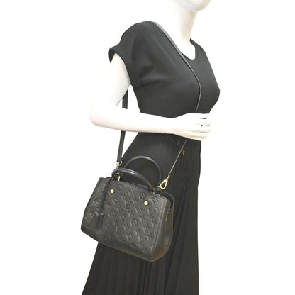 LOUIS VUITTON Montaigne BB Monogram Empreinte Leather Satchel Bag Black