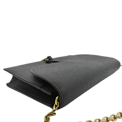 CHRISTIAN DIOR Long Saddle Leather Crossbody Chain Wallet Black