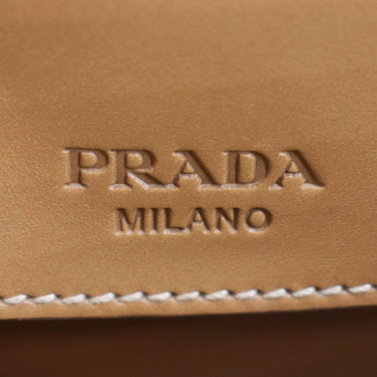 PRADA Vitello Sound Lock Leather Shoulder Bag Tan