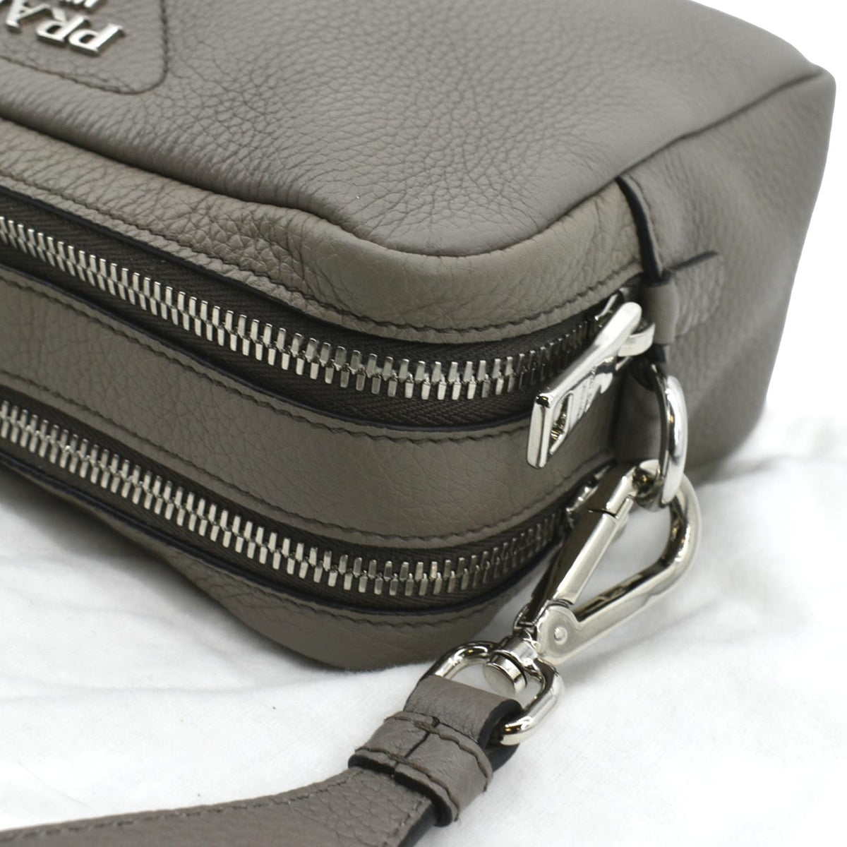 PRADA Flou Leather Shoulder Bag Grey
