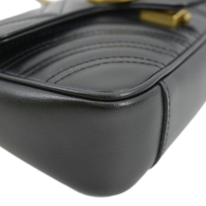 GUCCI GG Marmont Mini Leather Shoulder Bag Black 446744