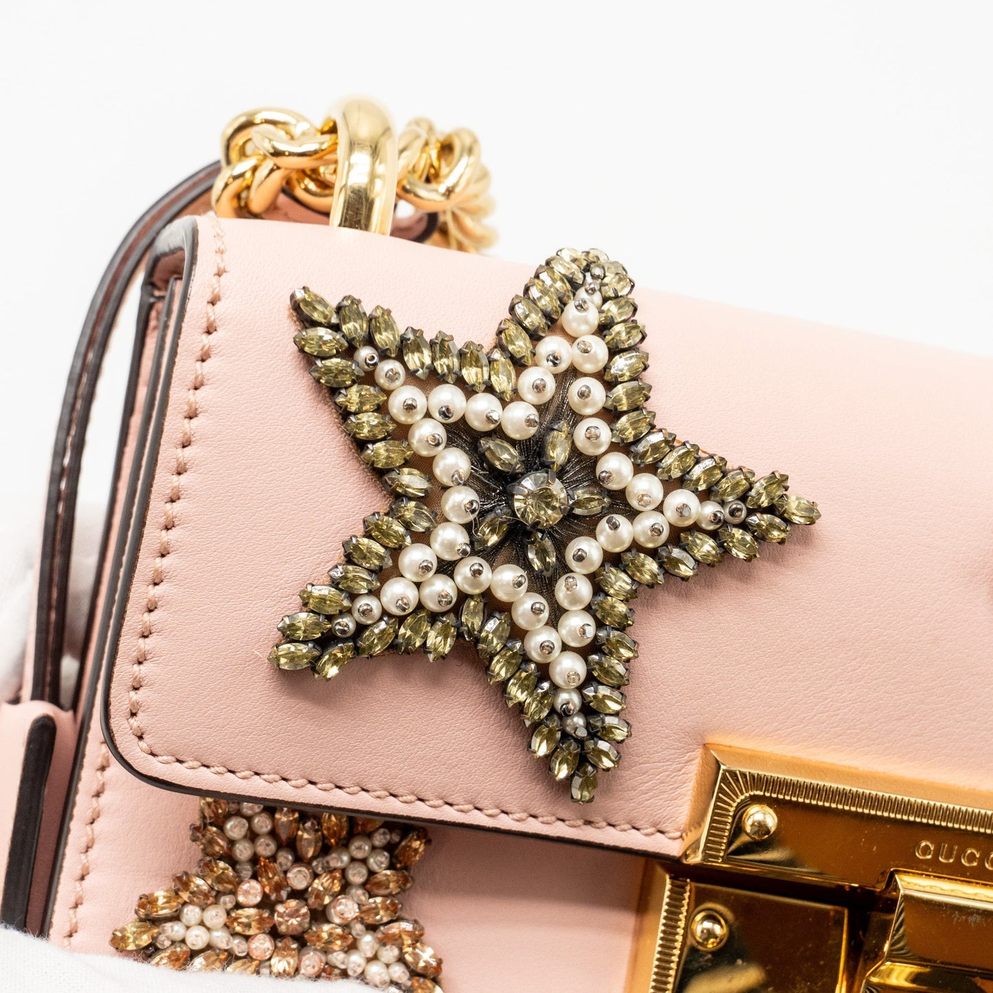Gucci Padlock Chain Bag Crystal Stars Calfskin Pink