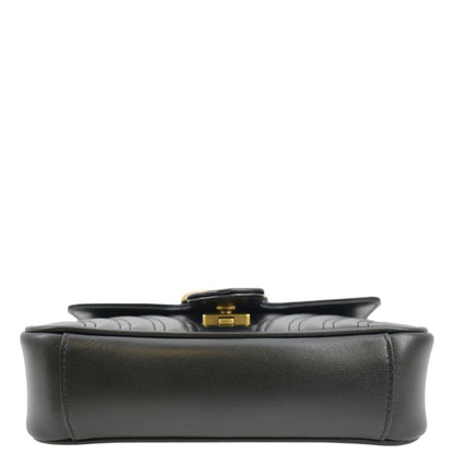 GUCCI GG Marmont Mini Leather Shoulder Bag Black 446744
