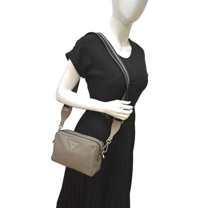 PRADA Flou Leather Shoulder Bag Grey