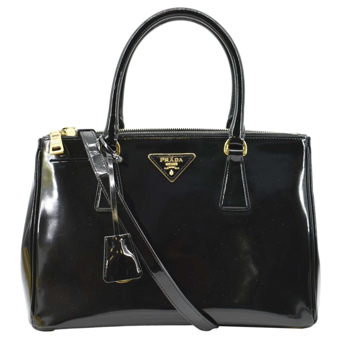 PRADA Double Zip Patent Leather Shoulder Bag Black B1801N