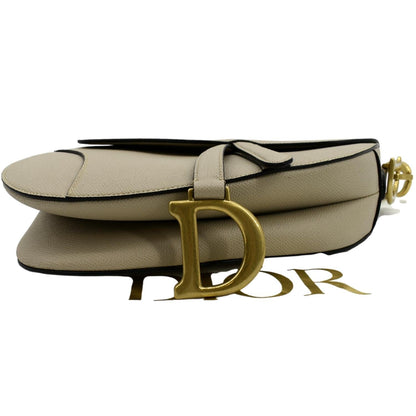 CHRISTIAN DIOR Saddle Grained Calfskin Leather Shoulder Bag Beige