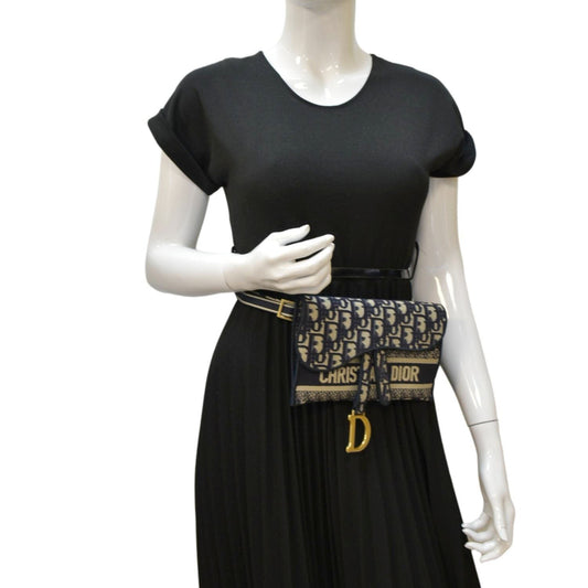 CHRISTIAN DIOR Saddle Oblique Canvas Belt Bag Navy Blue