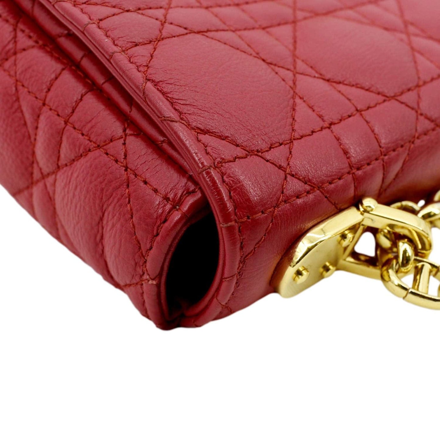 CHRISTIAN DIOR Caro Cannage Calfskin Leather Shoulder Bag Red