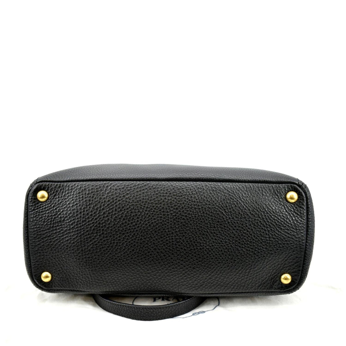 PRADA Vitello Daino Side-Pocket Leather Tote Shoulder Bag Black