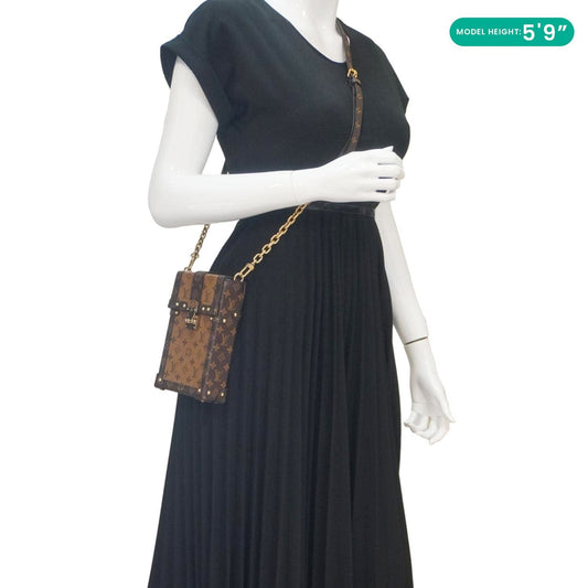 LOUIS VUITTON Pochette Trunk Monogram Canvas Verticale Crossbody Bag Brown
