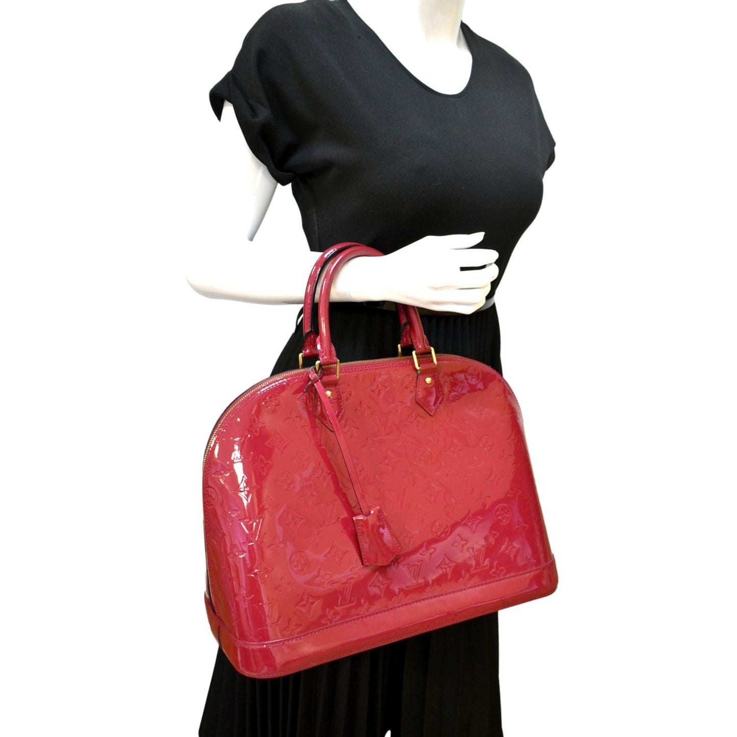 LOUIS VUITTON Alma GM Monogram Vernis Leather Satchel Bag Red