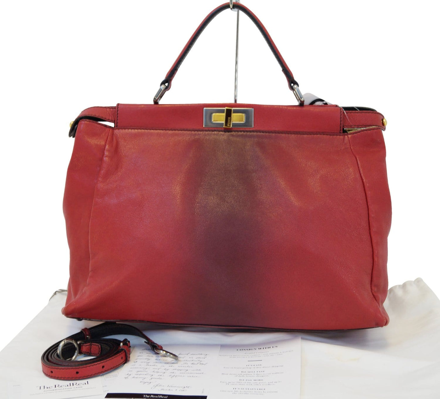 FENDI Red Ombre Leather Peekaboo Large Satchel Bag