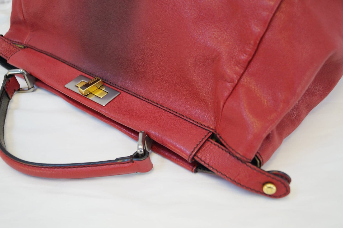 FENDI Red Ombre Leather Peekaboo Large Satchel Bag
