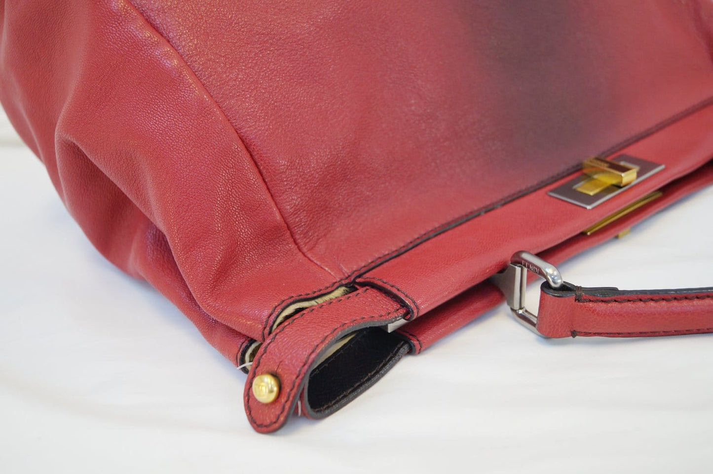 FENDI Red Ombre Leather Peekaboo Large Satchel Bag