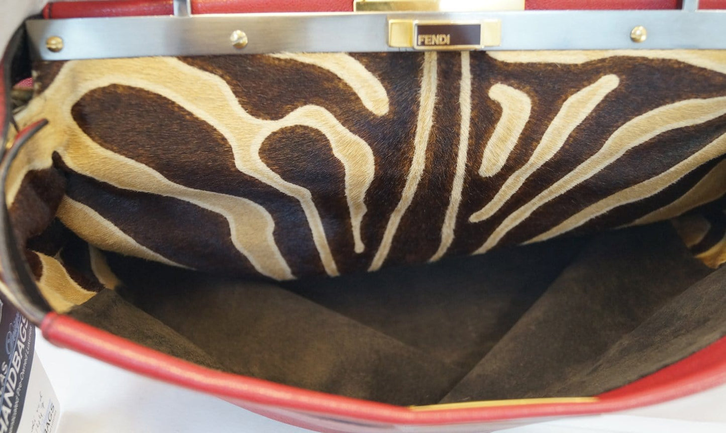 FENDI Red Ombre Leather Peekaboo Large Satchel Bag