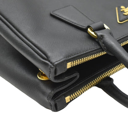PRADA Galleria Double-Zip small Saffiano Leather Tote Bag Black