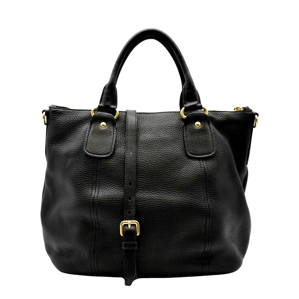 PRADA Vitello Daino Large leather Tote Shoulder Bag Black