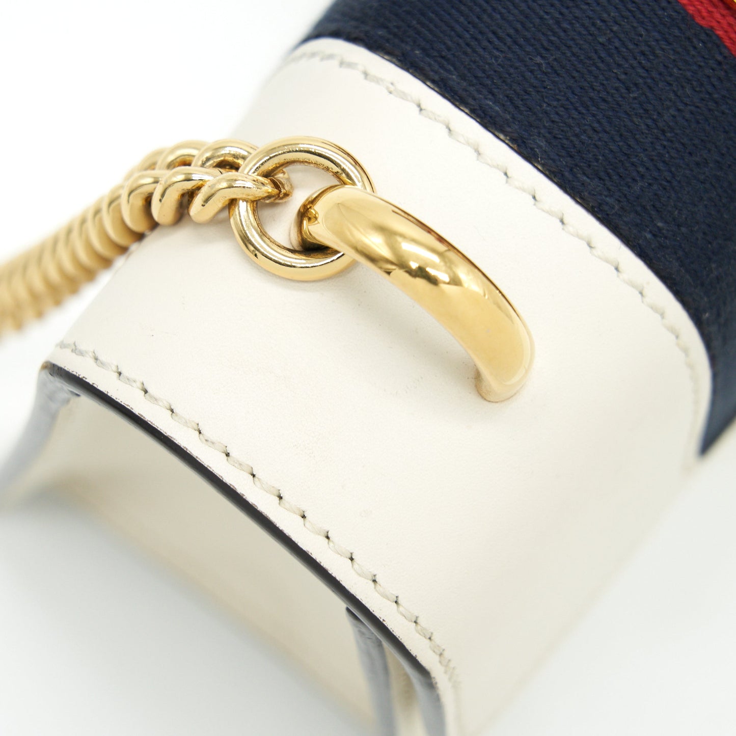 GUCCI SYLVIE MINI LEATHER CHAIN BAG IN WHITE