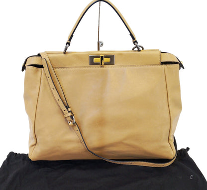 FENDI Brown Ombre Leather Peekaboo Large Satchel Bag