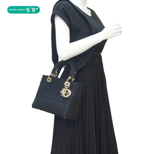 CHRISTIAN DIOR Lady dior D-Lite Embroidered Canvas Shoulder Bag Black