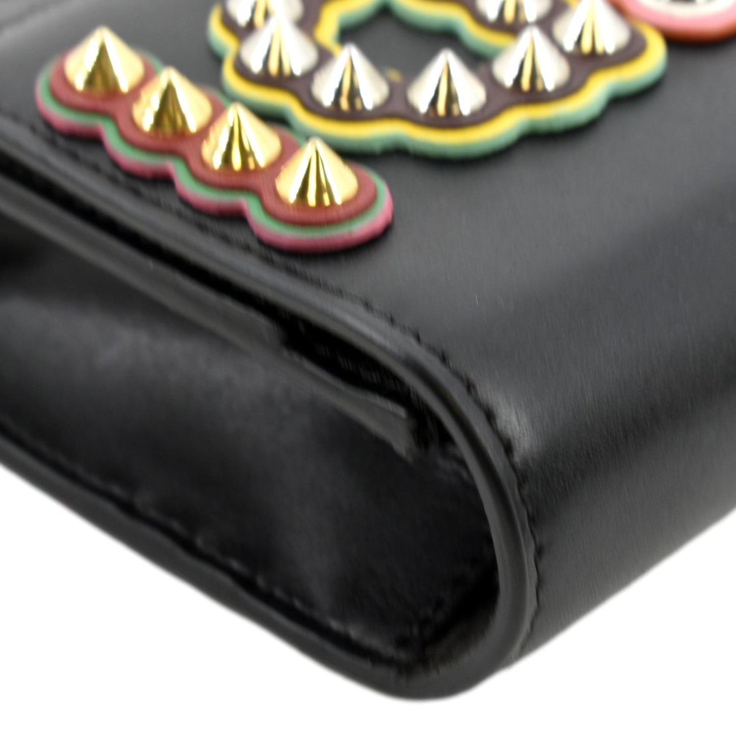 FENDI Studded Logo Woc Leather Crossbody Clutch Black