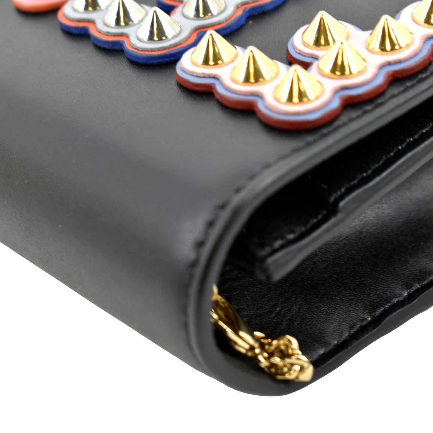 FENDI Studded Logo Woc Leather Crossbody Clutch Black