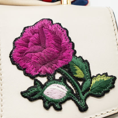 Gucci Sylvie Embroidered Shoulder Bag Calfskin White